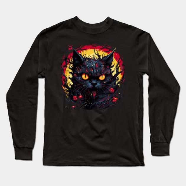 Scary Goth Cat Chilling goth black cat for halloween Long Sleeve T-Shirt by tatadonets